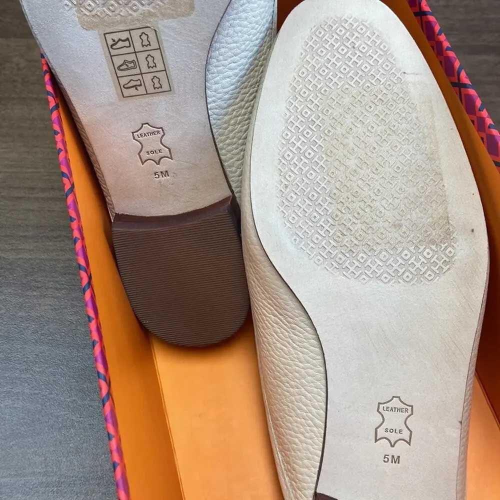 New Tory Burch Jessa Leather Mule Loafer in New Cream w/Gold Horsebit Size 5